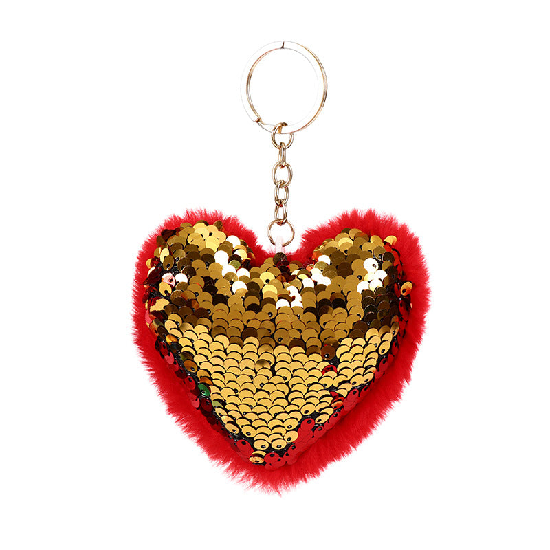 Wholesale Colorful Sequins Love Hair Ball Keychain